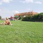 In front of a fast food