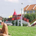 In front of a fast food