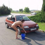 Washing the car at a gas station