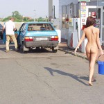 Washing the car at a gas station