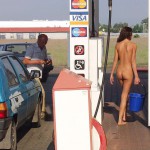Washing the car at a gas station