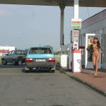 Washing the car at a gas station