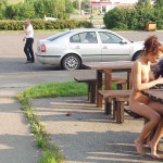 Washing the car at a gas station
