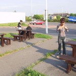 Washing the car at a gas station