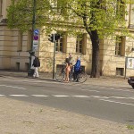 At a crossing in front of a palace