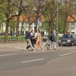 At a crossing in front of a palace