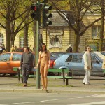 At a crossing in front of a palace