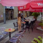 In a street cafe within the pedestrian area