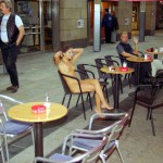 In a street cafe within the pedestrian area