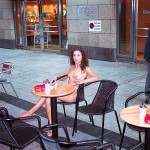 In a street cafe within the pedestrian area