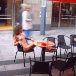 In a street cafe within the pedestrian area