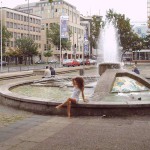 At a fountain in front