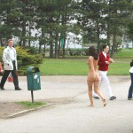 In a residential area and at a bus station