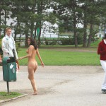 In a residential area and at a bus station