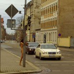 At a crossing on a main road