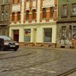 At a crossing on a main road