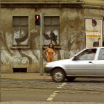 At a crossing on a main road