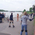 At a riverside promenade