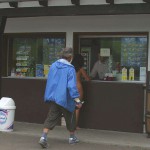 At a kiosk in a leisure area