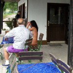 At a kiosk in a leisure area