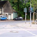 On a street in a residential area