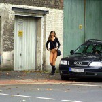 On a street in a residential area