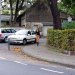 On a street in a residential area