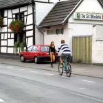 On a street in a residential area