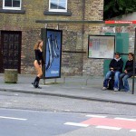 On a street in a residential area