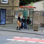 On a street in a residential area