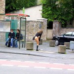 On a street in a residential area