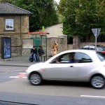 On a street in a residential area