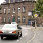 On a street in a residential area