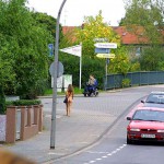 On a street in a residential area