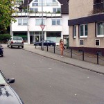 On a street in a residential area