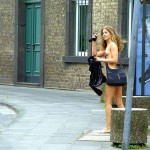 On a street in a residential area