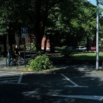 In the middle of a street