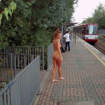 At a railway station in a residential area