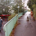 At a railway station in a residential area