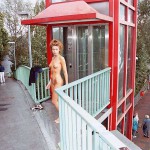 At a railway station in a residential area