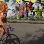 On a street and at a train station