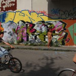 On a street and at a train station