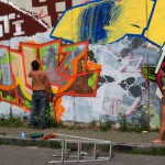 On a street and at a train station