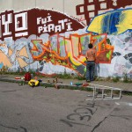 On a street and at a train station