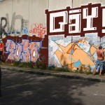 On a street and at a train station