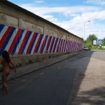 On a street and at a train station