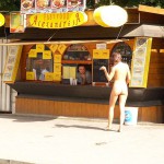 At a bus stop and at a kiosk