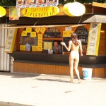 At a bus stop and at a kiosk