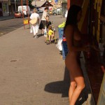 At a bus stop and at a kiosk