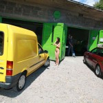 In a garage with a washing bay